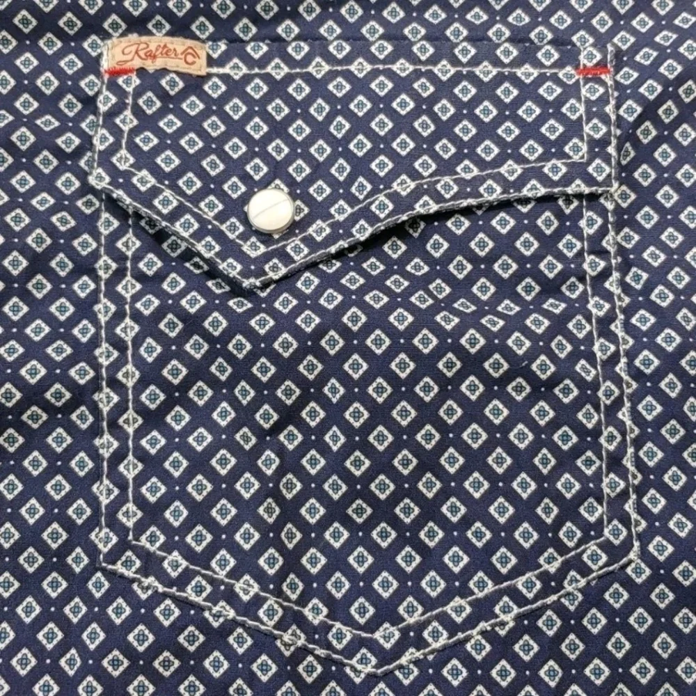 Rafter C Proflex 45 Pearl Snap Shirt Med Rockabilly Western Rodeo Geometric Navy